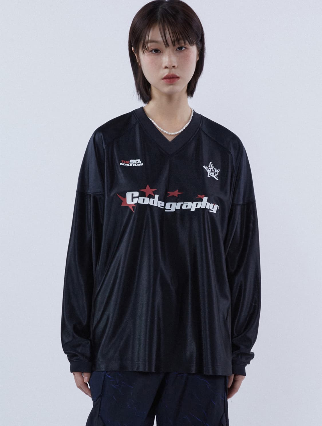 코드그라피 우먼 스포티 메탈 저지 롱슬리브 블랙 긴팔티 상품이미지1