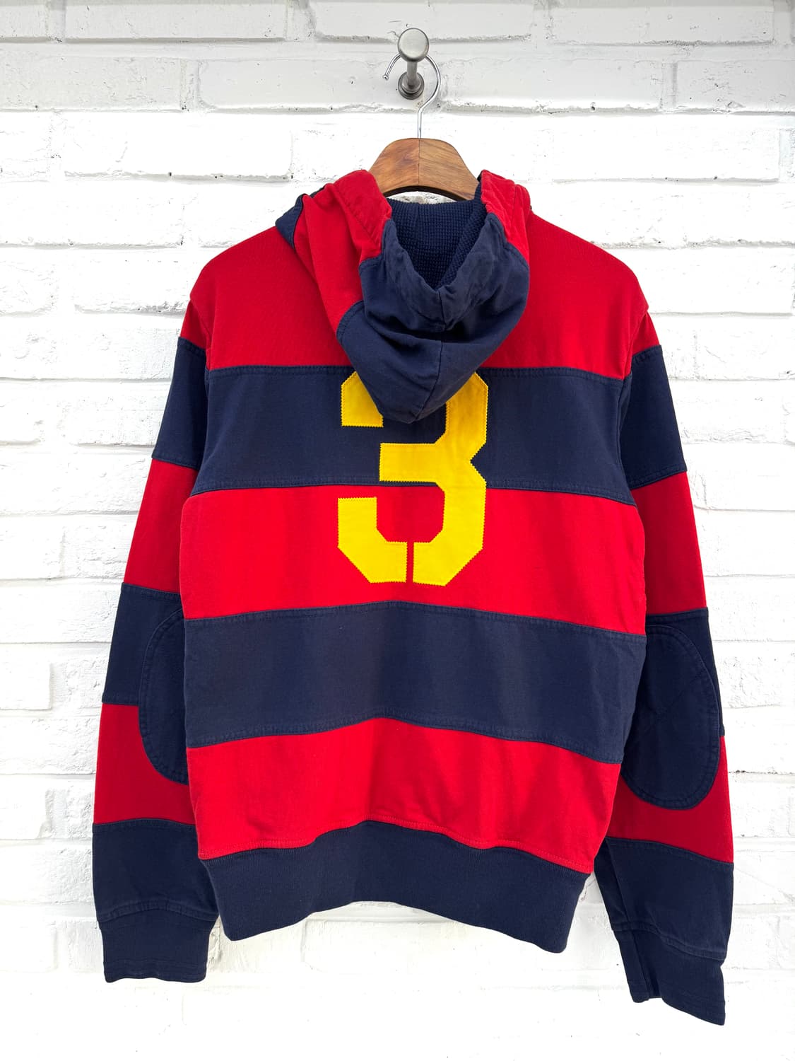 폴로 블루레드 스트라이프 암패치 럭비 후드집업 상품이미지5