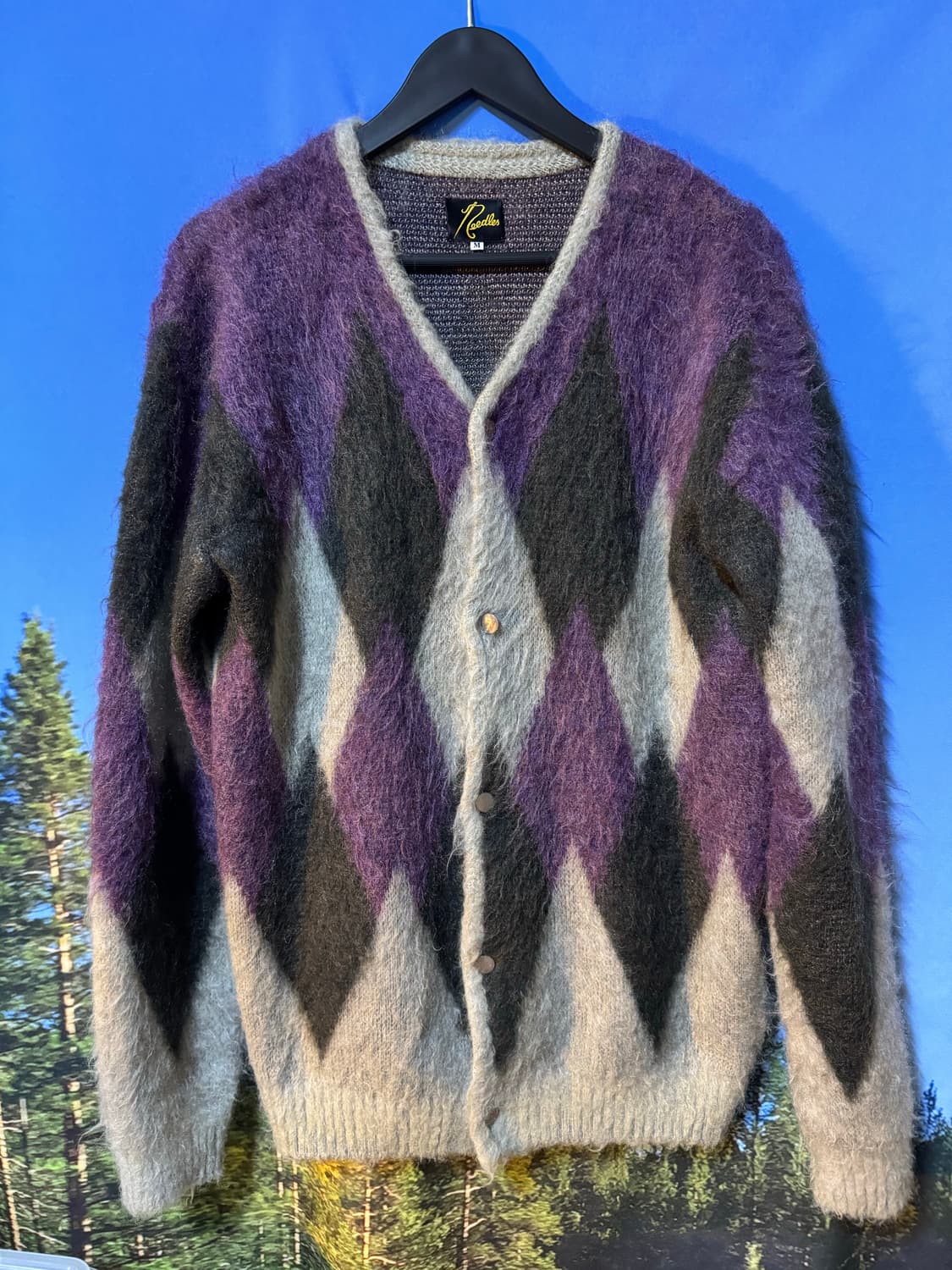 니들스 모헤어 아가일 가디건 상품이미지1