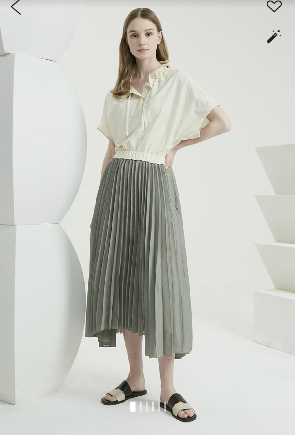 한섬 타임 2021 플리츠 믹스 원피스 82-94-160사이즈 상품이미지1