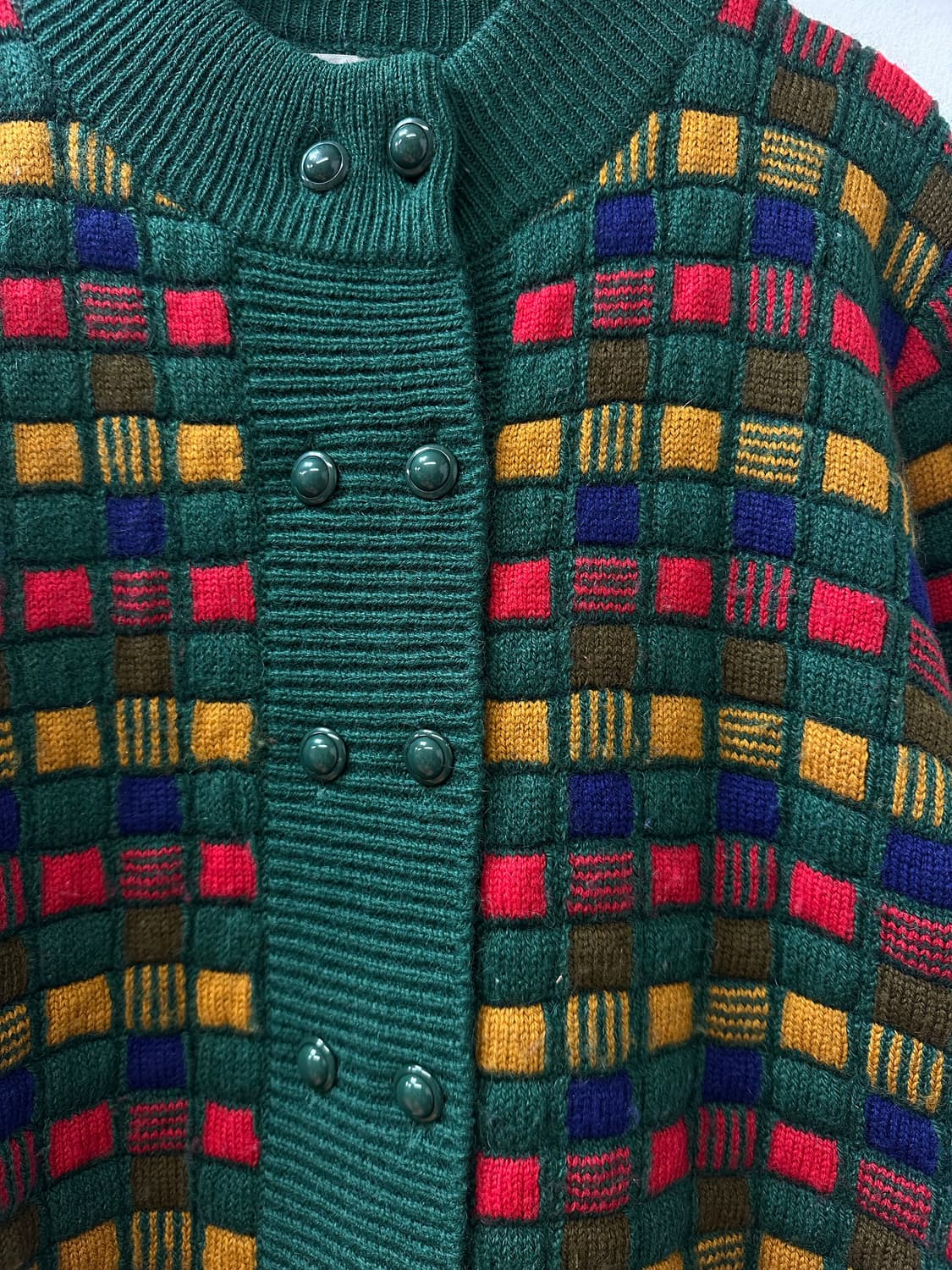 일본빈티지 체크패턴 더블버튼 포인트 텍스처 니트 가디건 상품이미지3