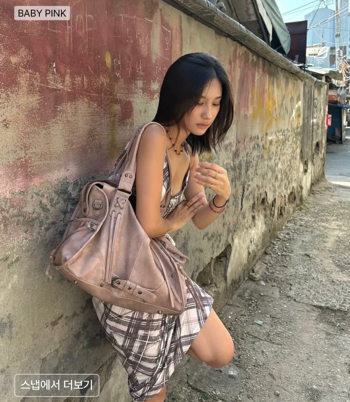 팬시클럽 벨티드 워싱 숄더백 베이비 핑크 상품이미지3