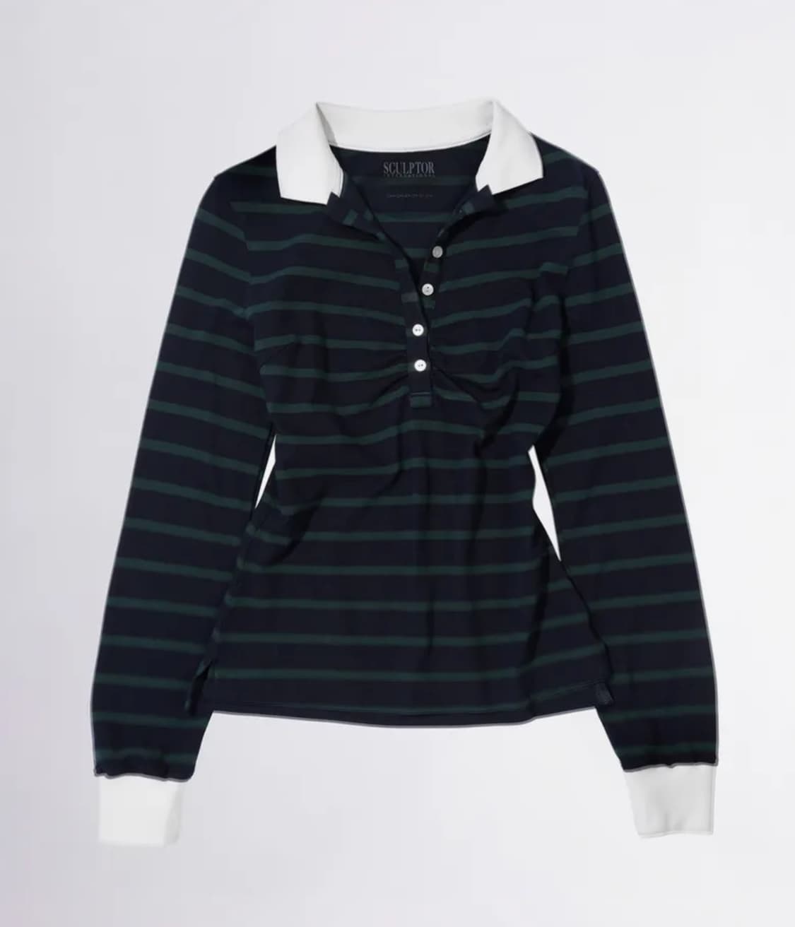 스컬프터 셔링 테니스 셔츠 네이비 그린 스트라이프 긴팔 슬리브 티 상품이미지1