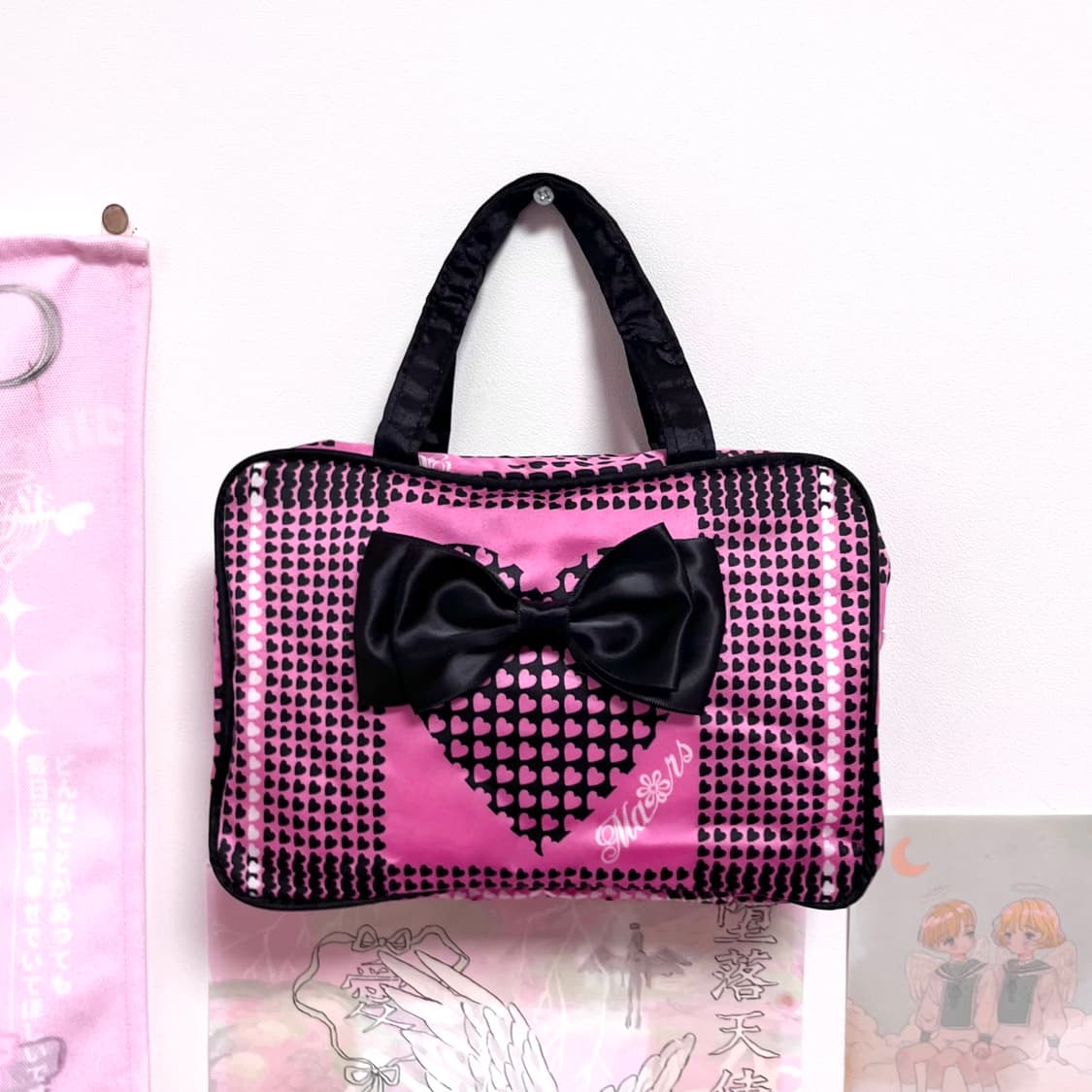 MA*RS마즈 블랙핑크 하트체크 리본 미니백&파우치 히메 오네갸루 핀터 상품이미지2