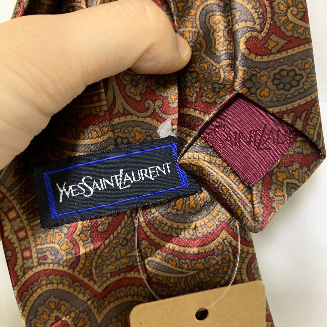 생로랑 빈티지 페이즐리 패턴 실크 넥타이 버건디 입생로랑 상품이미지6