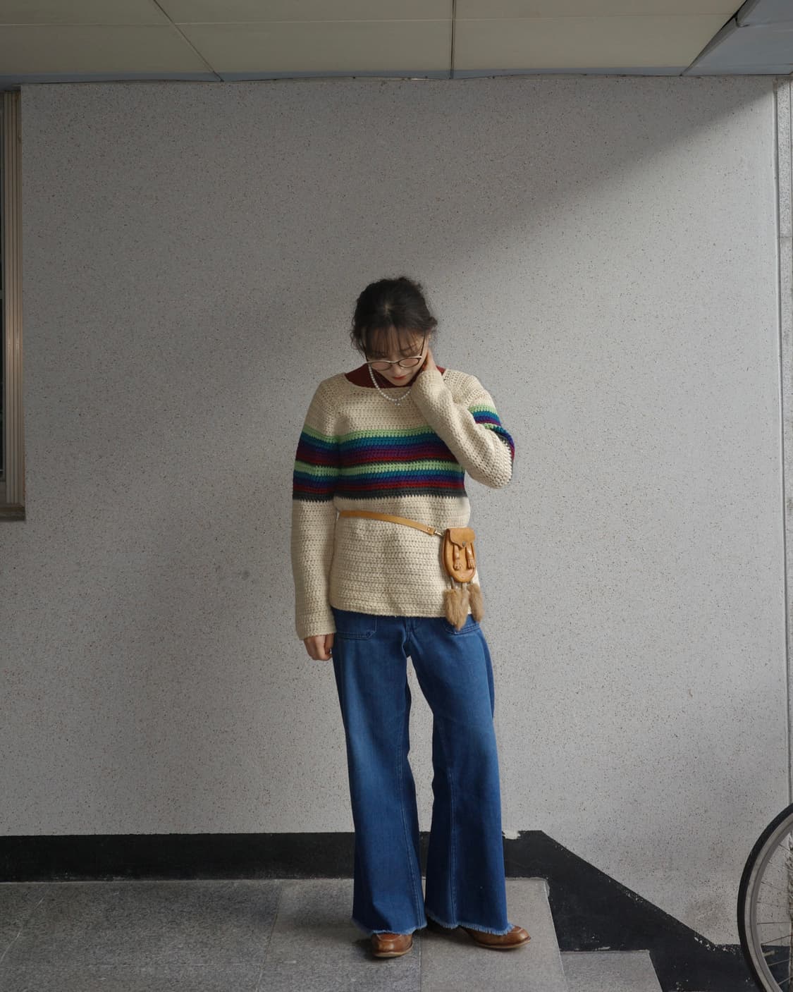 60s 70s 히피 빈티지 레인보우 패턴 니트 상품이미지6