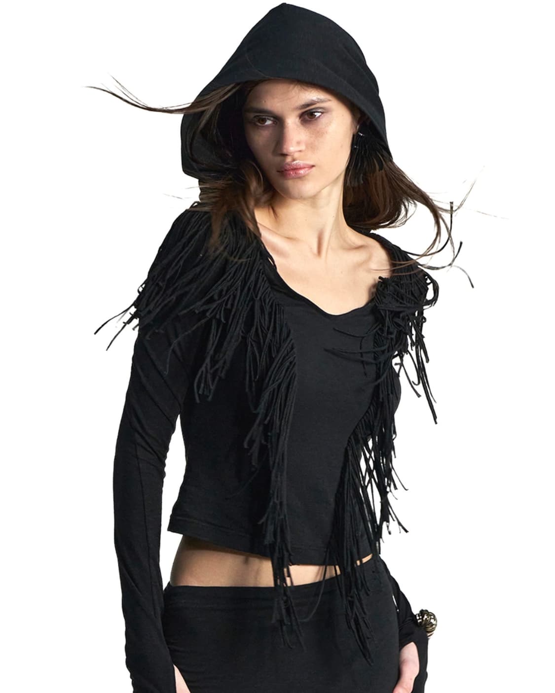 KIMYO TANGLED SOFT HOOD TOP IN BLACK 상품이미지3