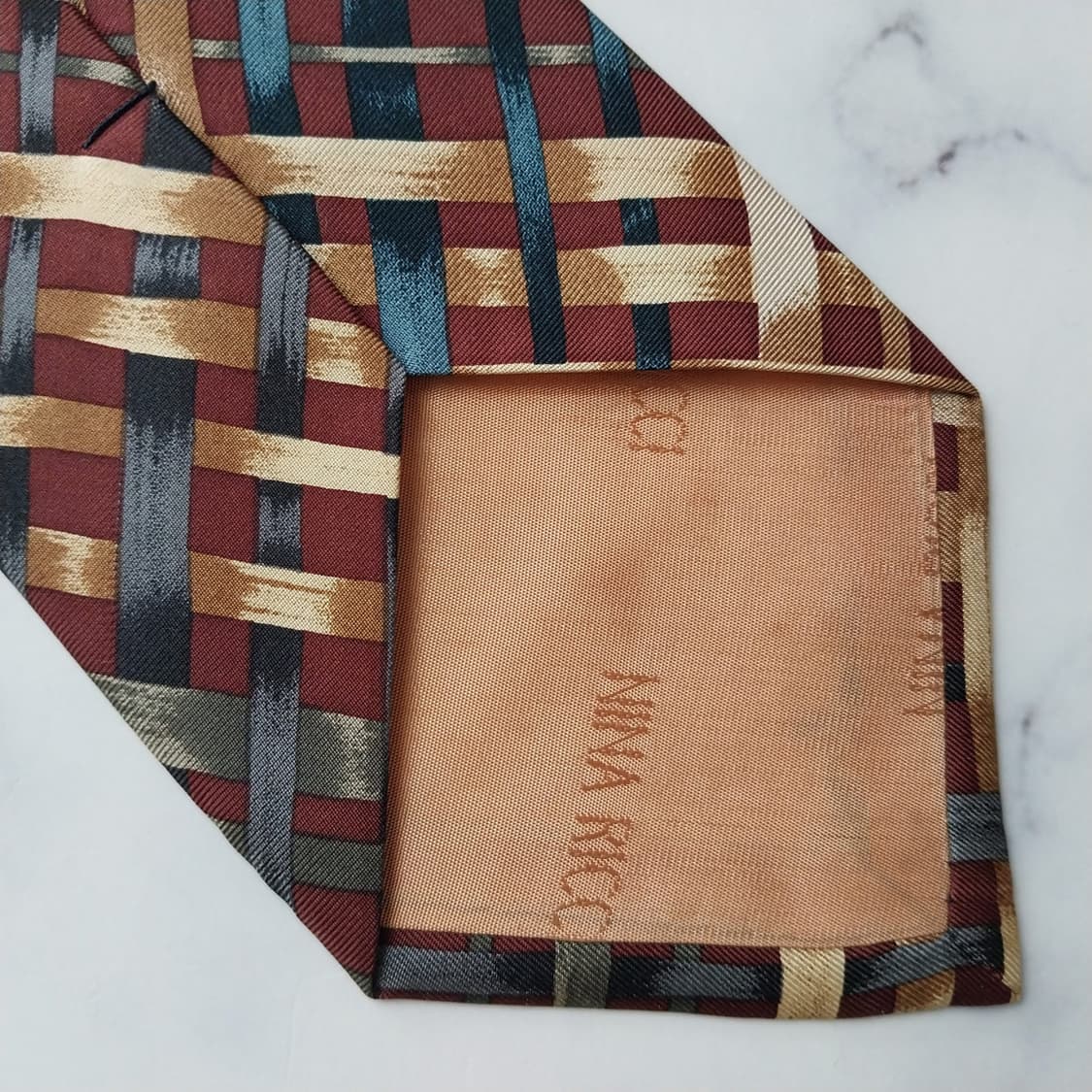 니나리치 실크 브라운 체크 패턴 넥타이 9.4cm A+등급 K2029 상품이미지9