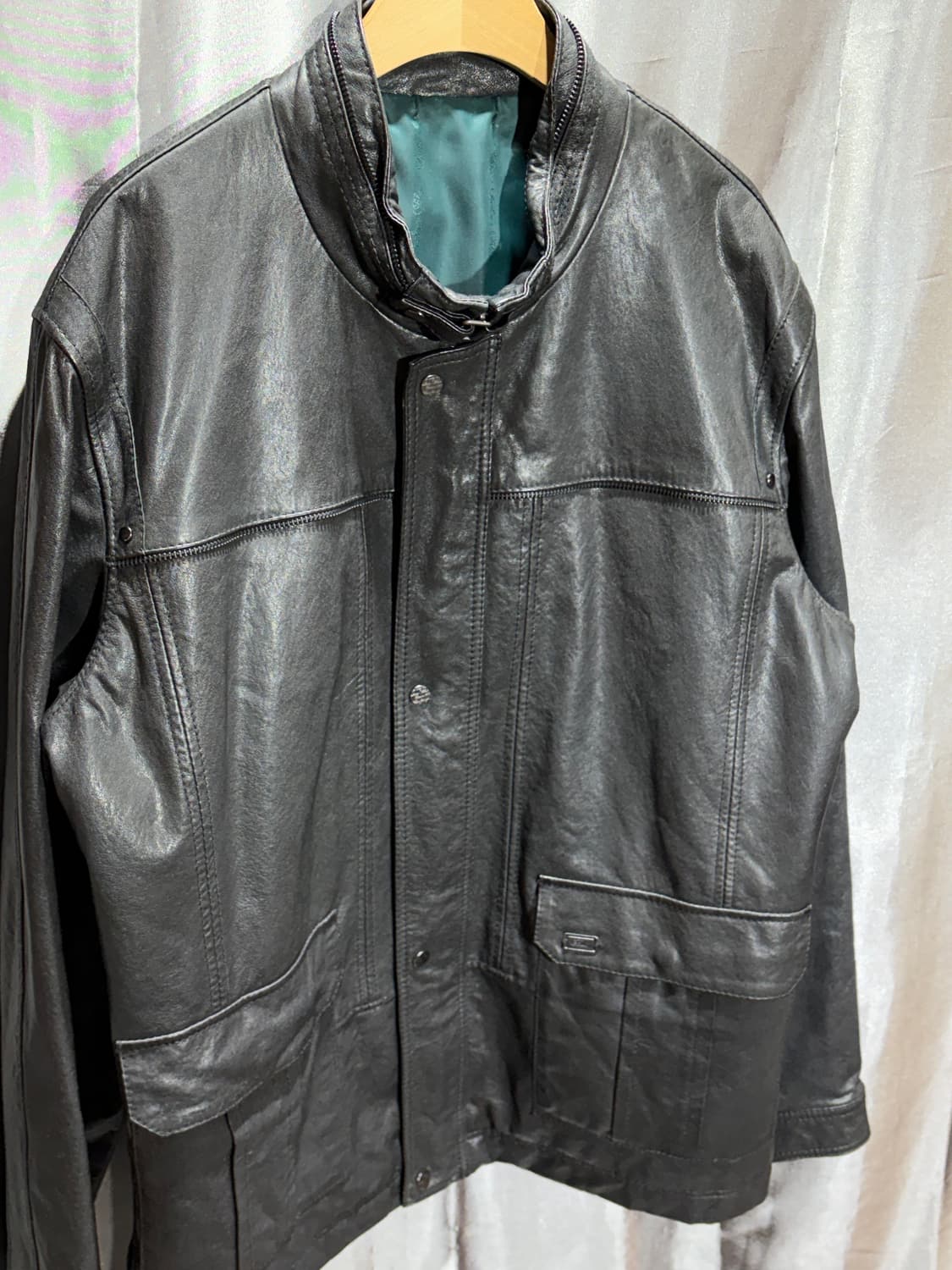 XL 인디언 블루 벨티드 카라 램스킨 레더자켓 상품이미지4