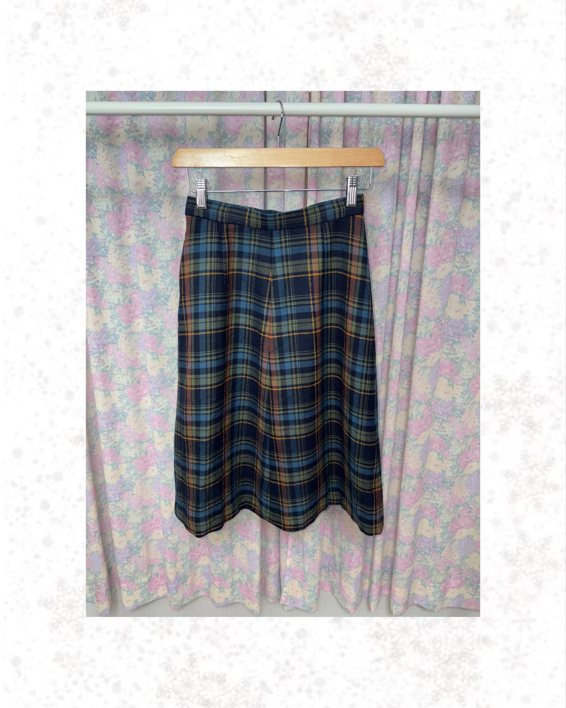 블루 체크 미디 스커트 상품이미지1