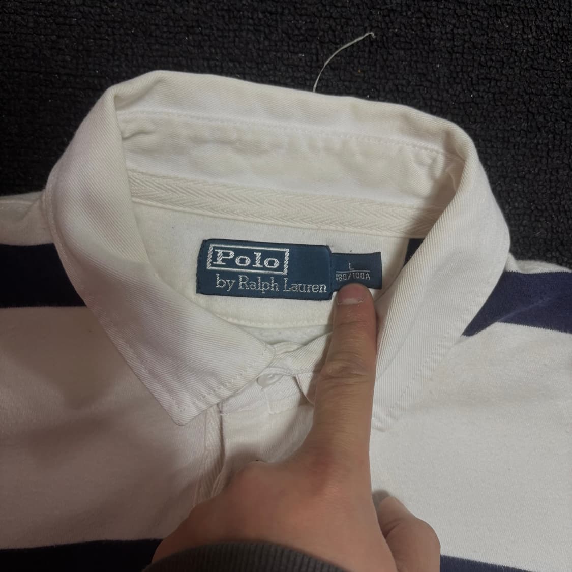 폴로 화이트 네이비 스트라이프 럭비티 L 상품이미지5