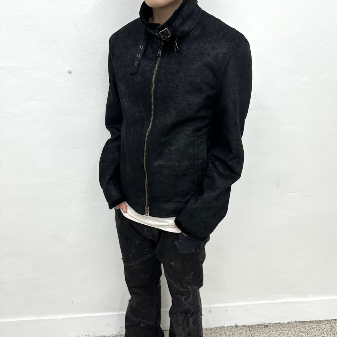 black waxed mouton jacket 상품이미지1
