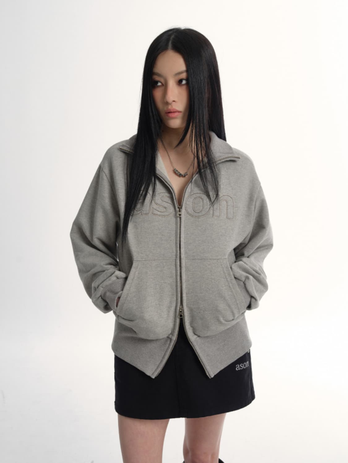 애즈온 베이 스웻 집업 그레이 FREE 상품이미지2