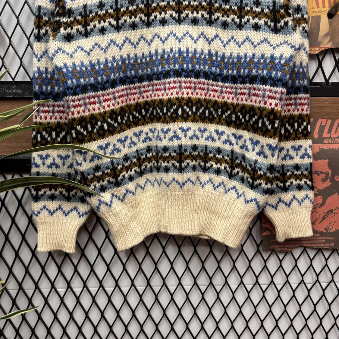 90s JPN VINTAGE 페어아일 니트 스트라이프 패턴 믹스컬러 상품이미지4