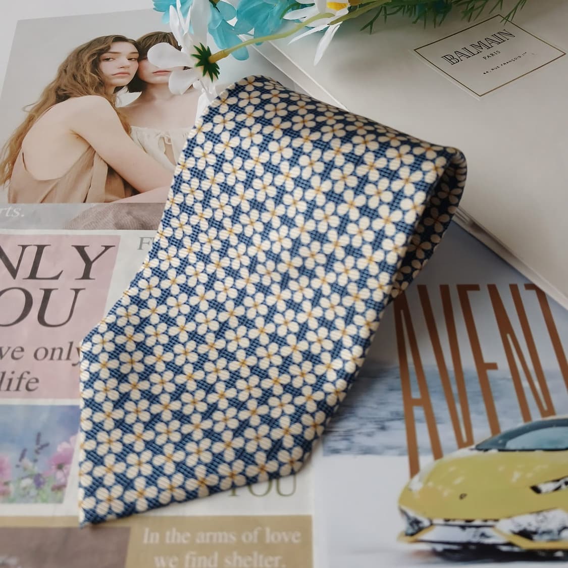 발망 실크 블루 플라워 패턴 넥타이 9.8cm A+등급 A19154
 상품이미지3