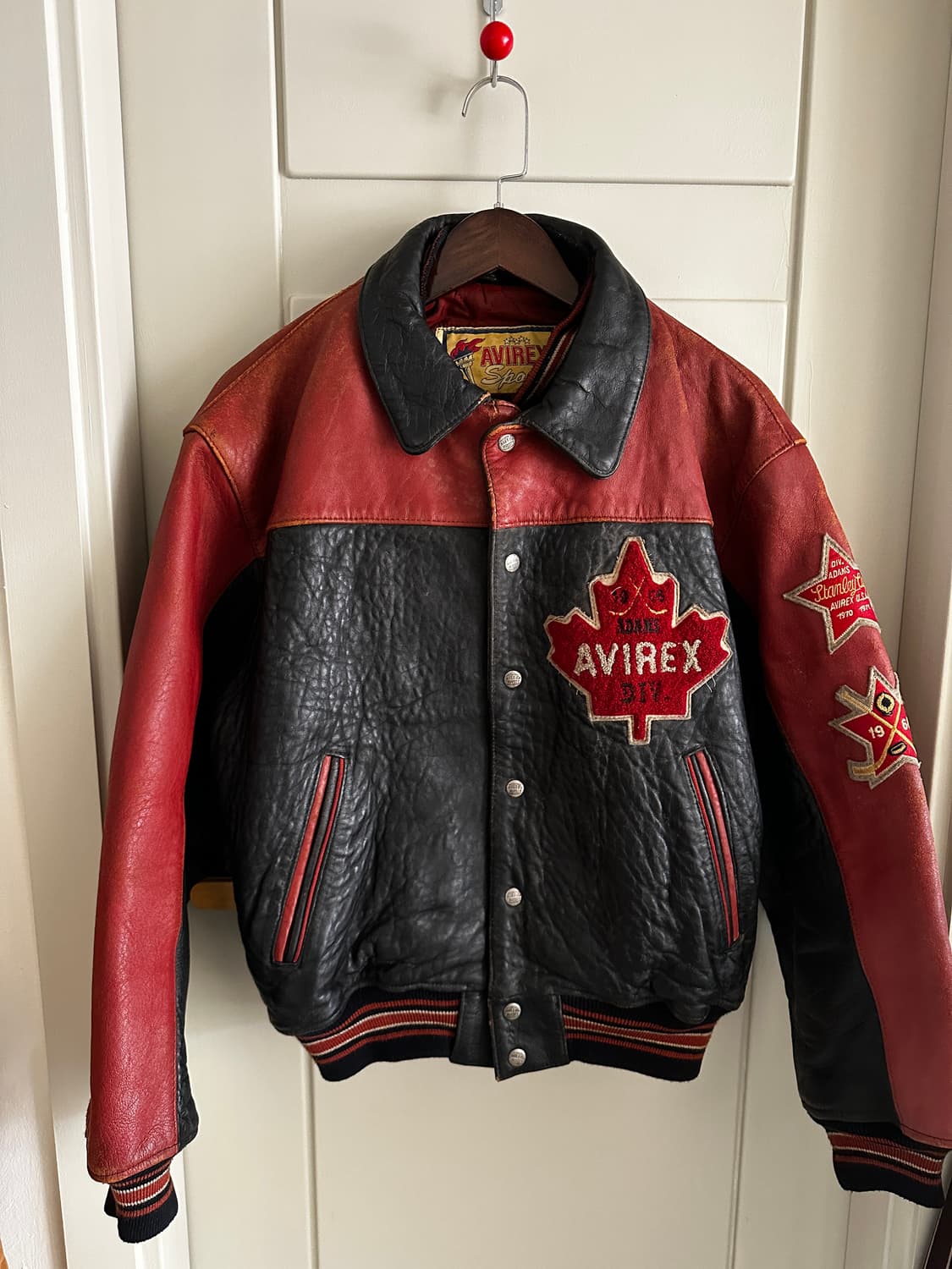 90s Avirex 아비렉스 메이플 카우하이드 크롭 레더 바시티  상품이미지1