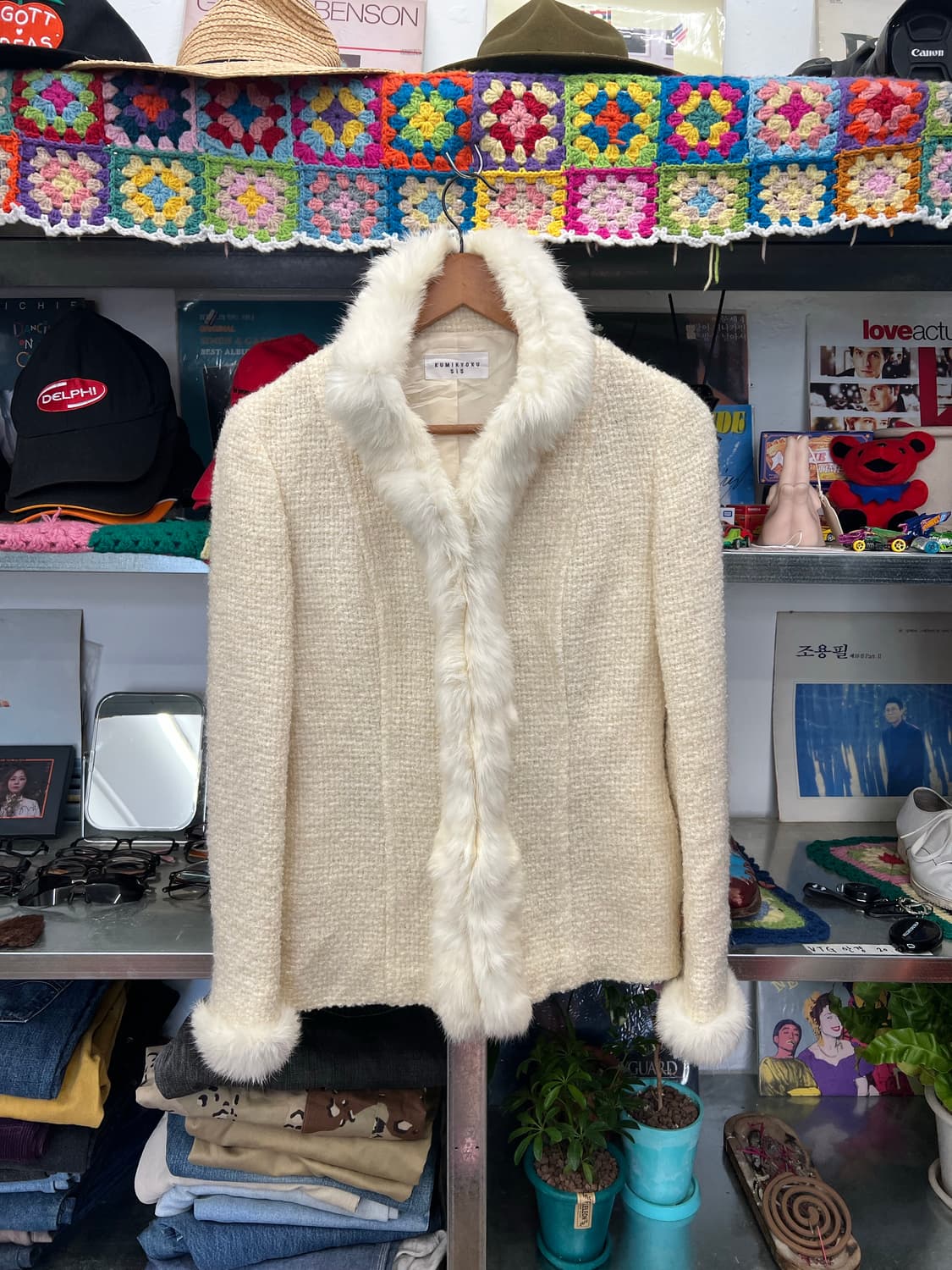 Cream Faux Fur Tweed Jacket 상품이미지1