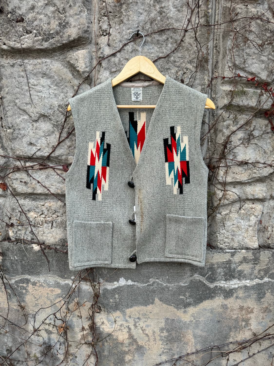 50s 빈티지 핸드 우븐 울 오르테가 치마요 베스트 조끼 나바호 웨스턴 상품이미지1