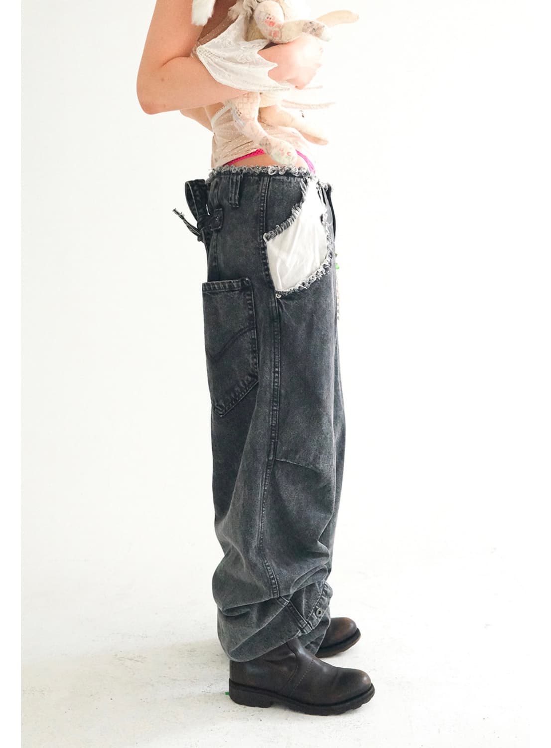 샵페어리 cut-off denim maxi pants (black) 상품이미지3