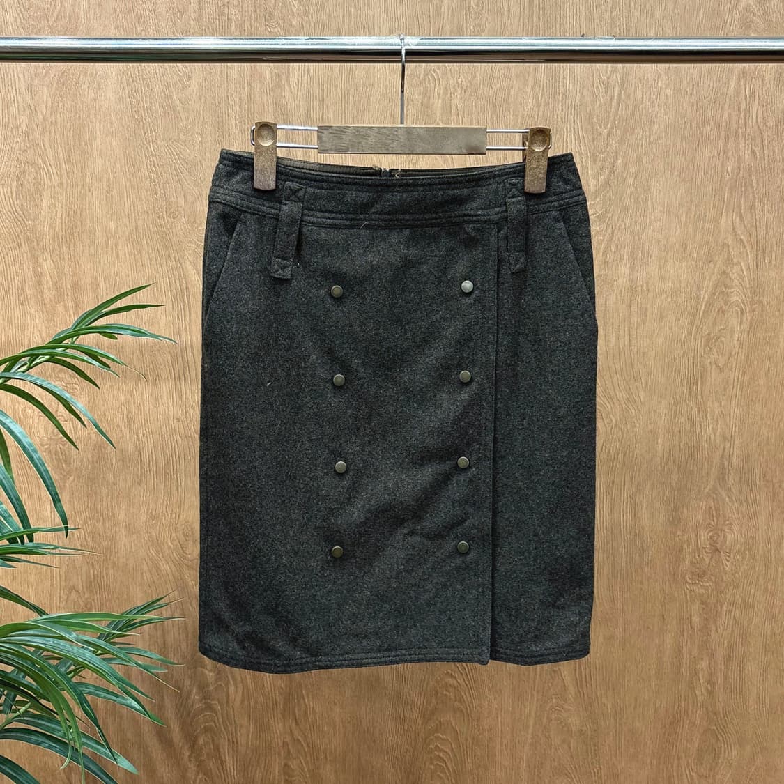 막스마라 미디 스커트 더블 버튼 사이드 포켓 디테일 H라인 브라운 상품이미지1