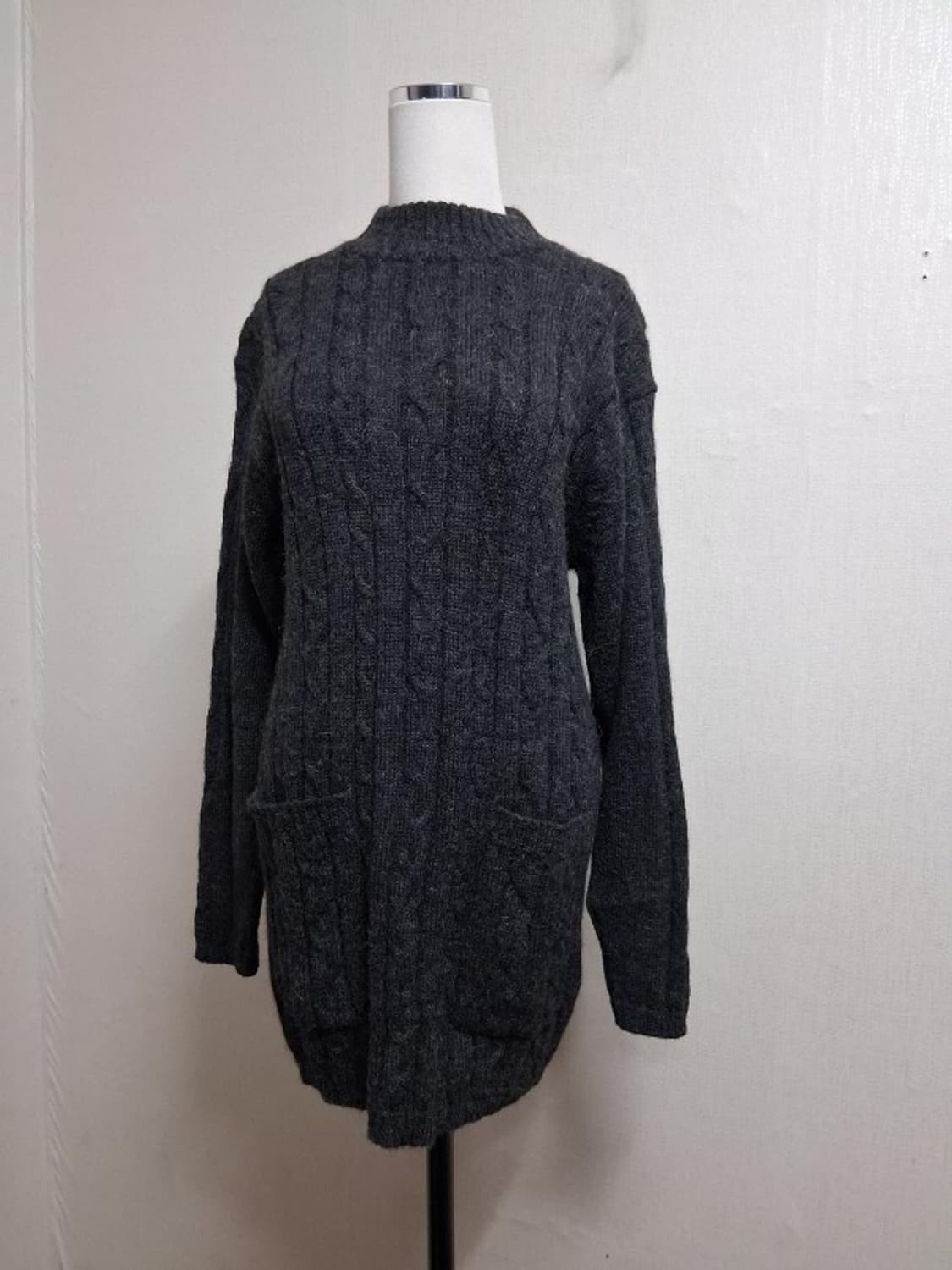 일본수입빈티지 una tina alpaca 진회색 꽈배기 알파카니트 하프 상품이미지1