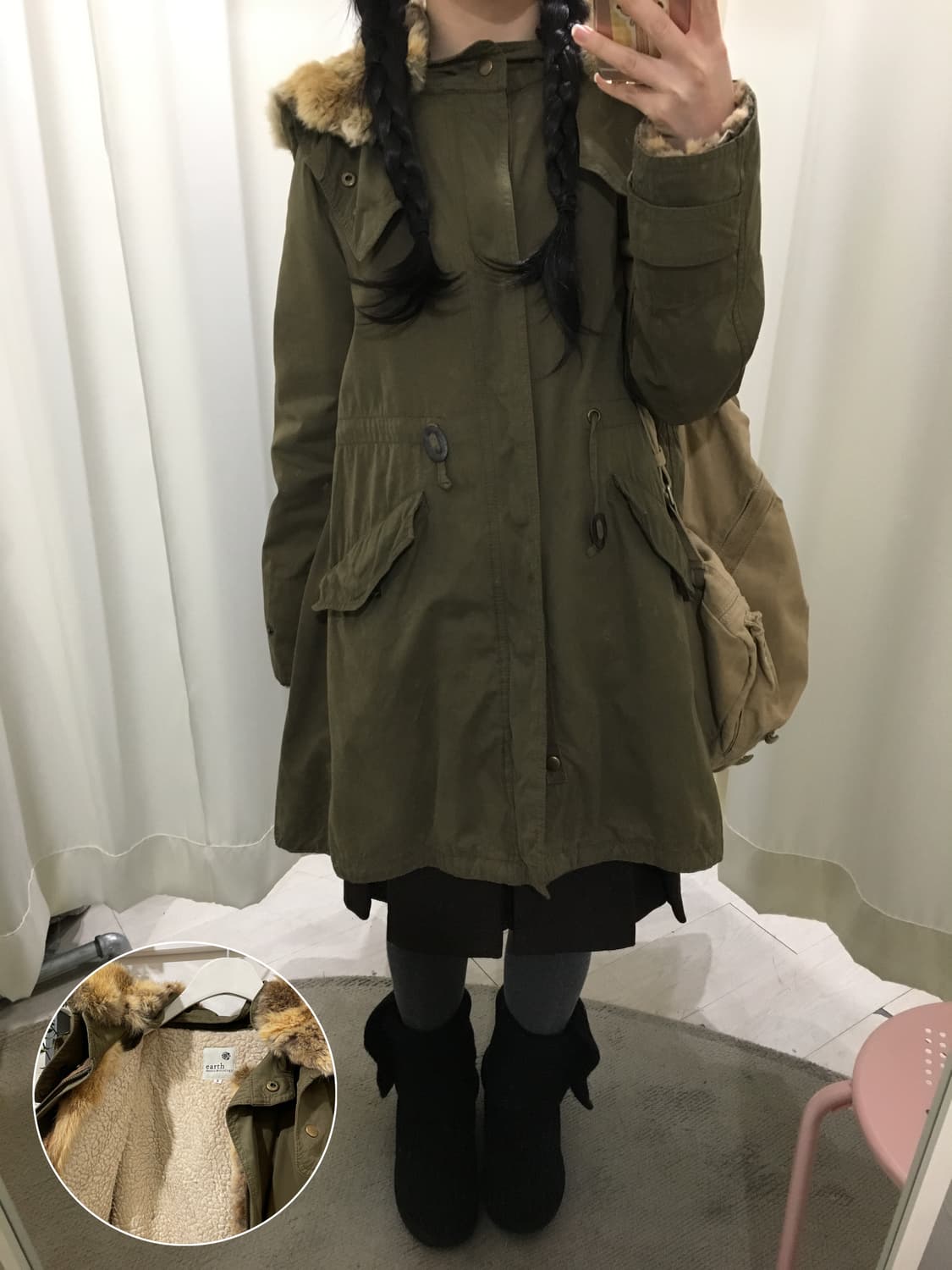 Sherpa-Lined Fur Hood Parka 상품이미지1