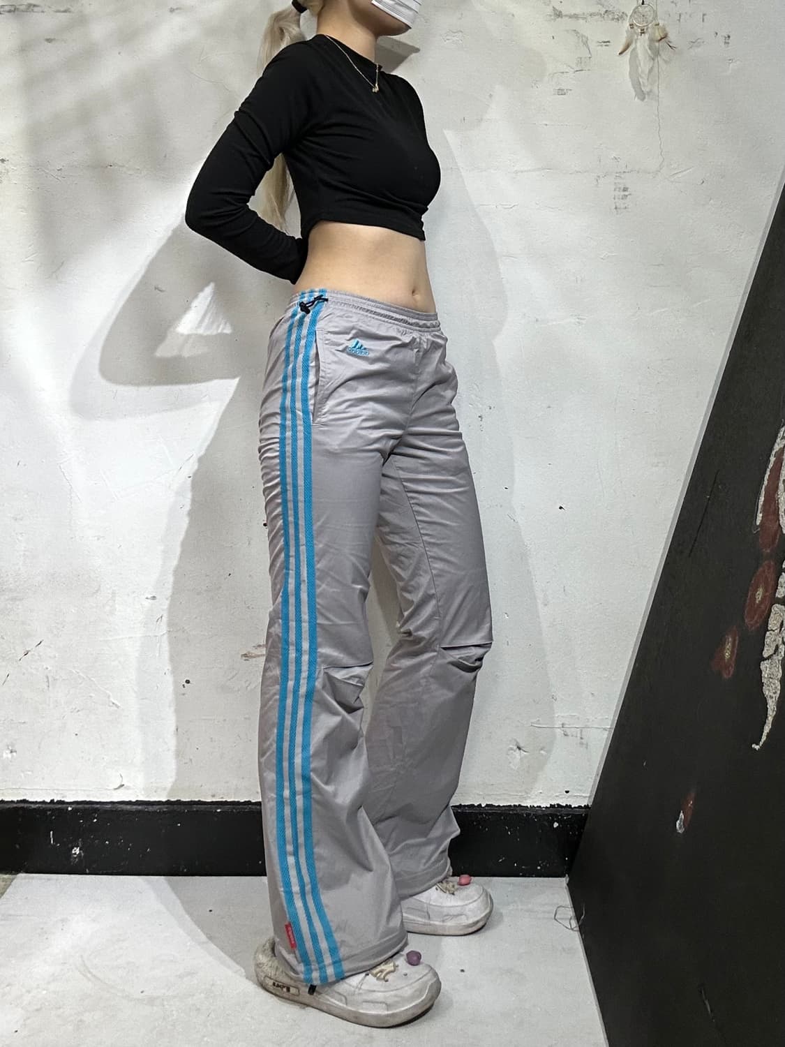 아디다스 부츠컷 그레이 블루 삼선 와이드 트레이닝 바지 트랙 팬츠 S 상품이미지1