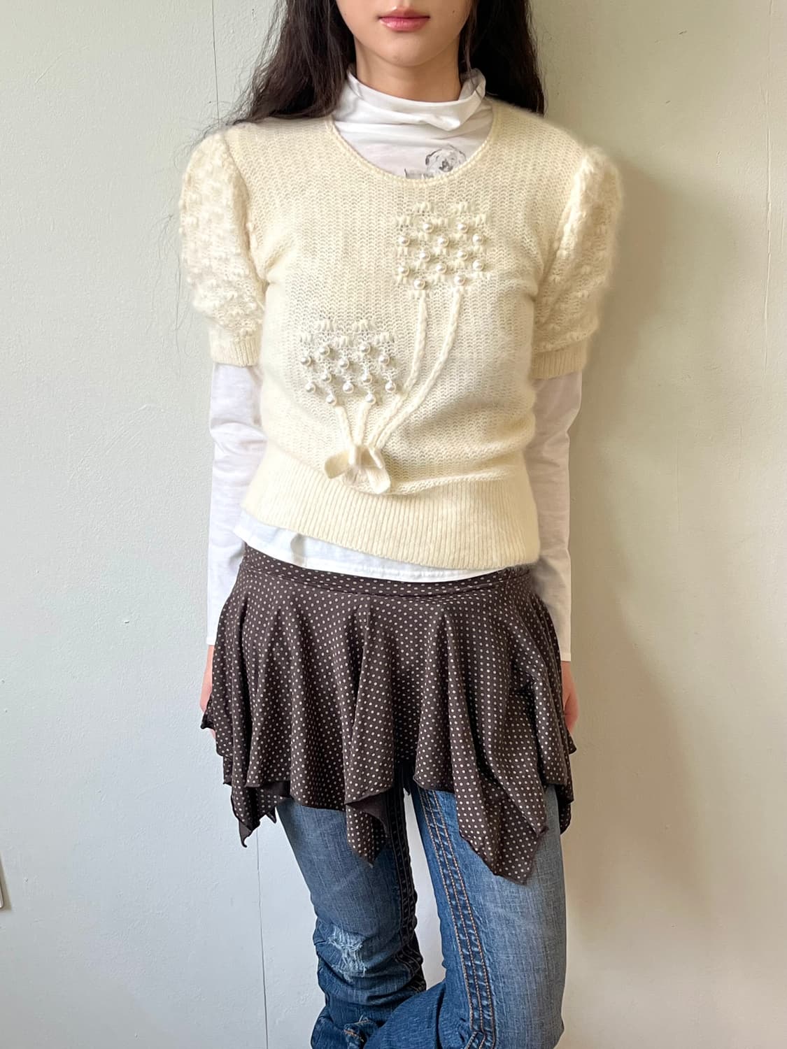 LA 브라운 도트 밴딩 스커트 상품이미지4