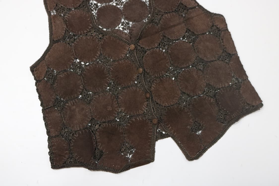 Caldcattle 빈티지 브라운 패치워크 리얼 레더 크로쉐 베스트 상품이미지6