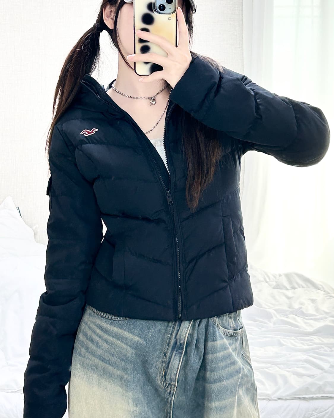 홀리스터 자수로고 네이비 슬림 패딩 상품이미지3