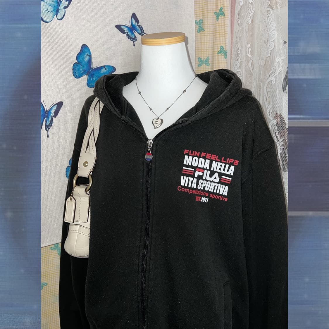 휠라 블랙 백 프린팅 후드 집업 상품이미지7