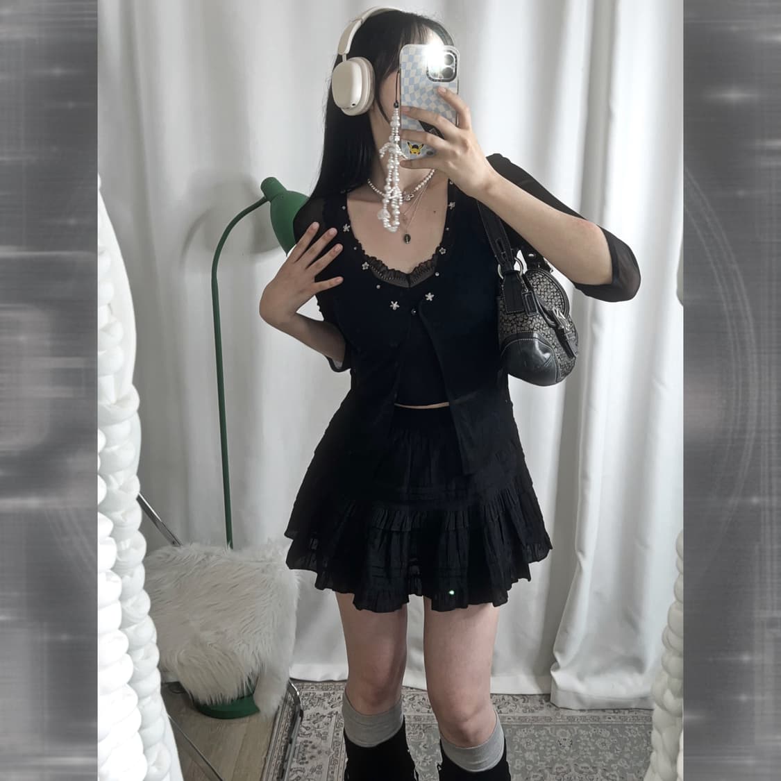 블랙 원버튼 시스루 가디건 상품이미지2