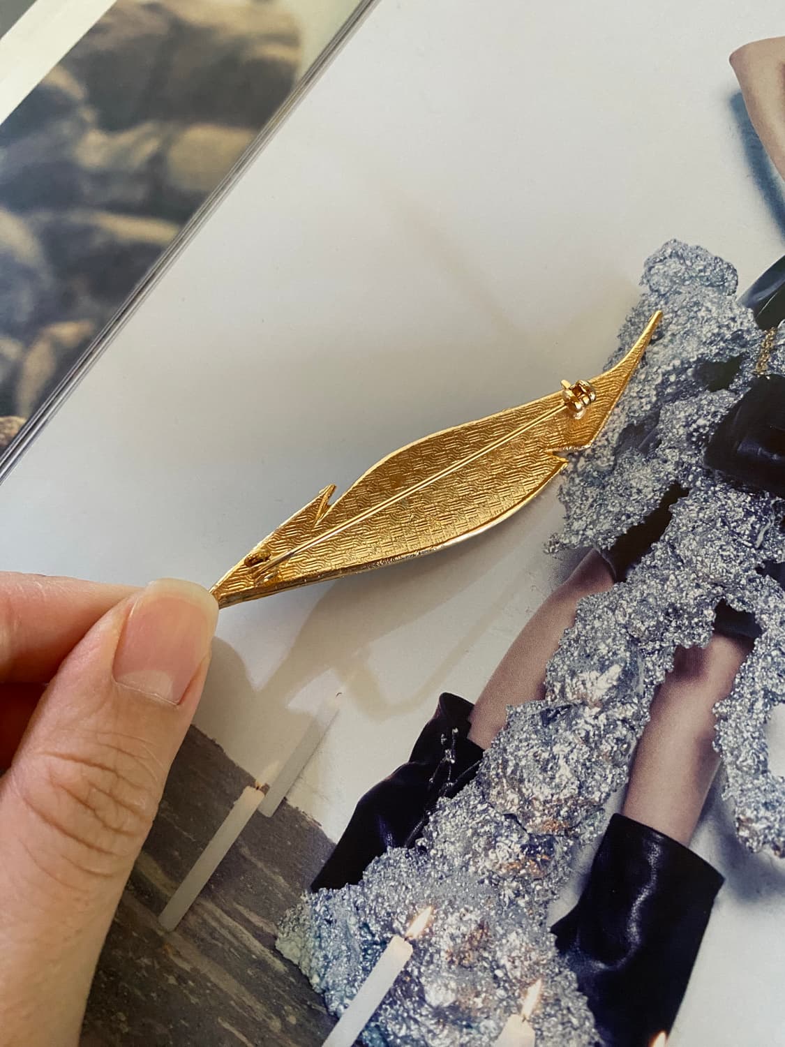 빈티지 그린 에나멜 리프 브로치 잎 상품이미지4