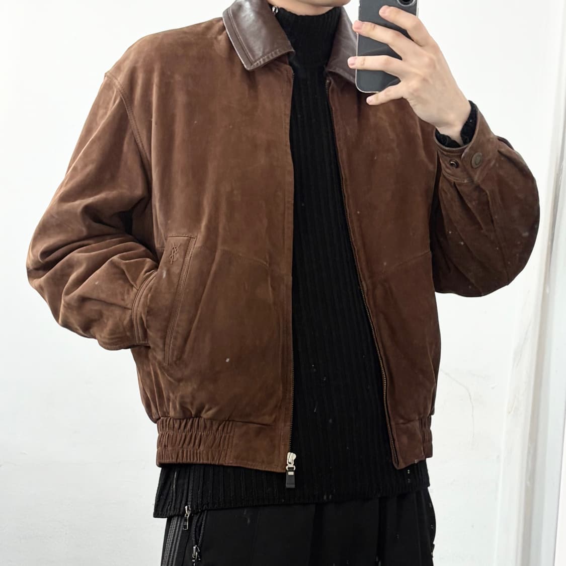 입생로랑 90s 레더카라 양가죽 스웨이드 봄버 자켓 상품이미지2