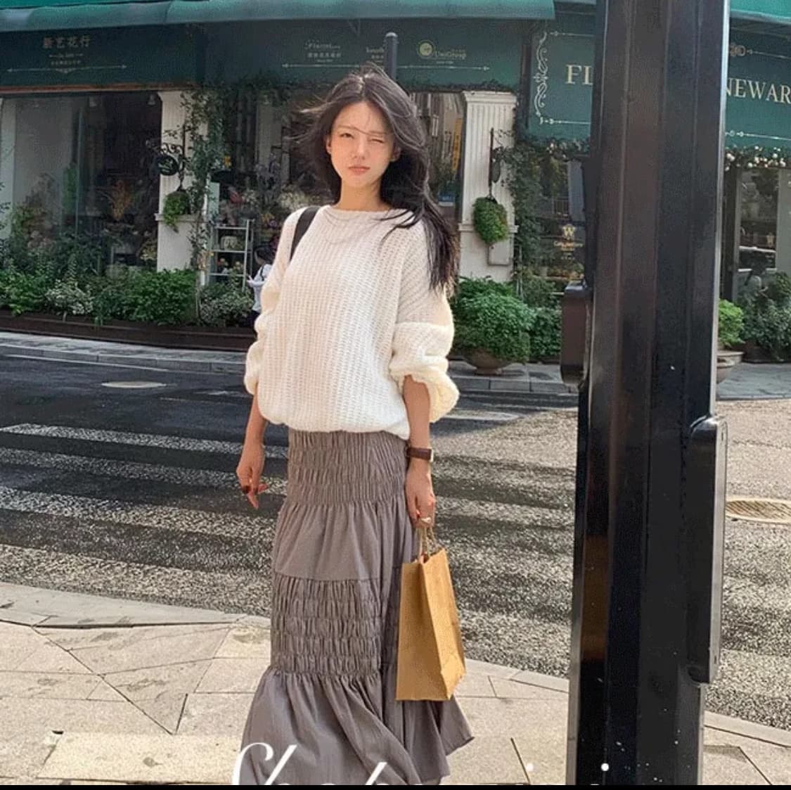 유이니 화이트 밴딩 롱sk 상품이미지3