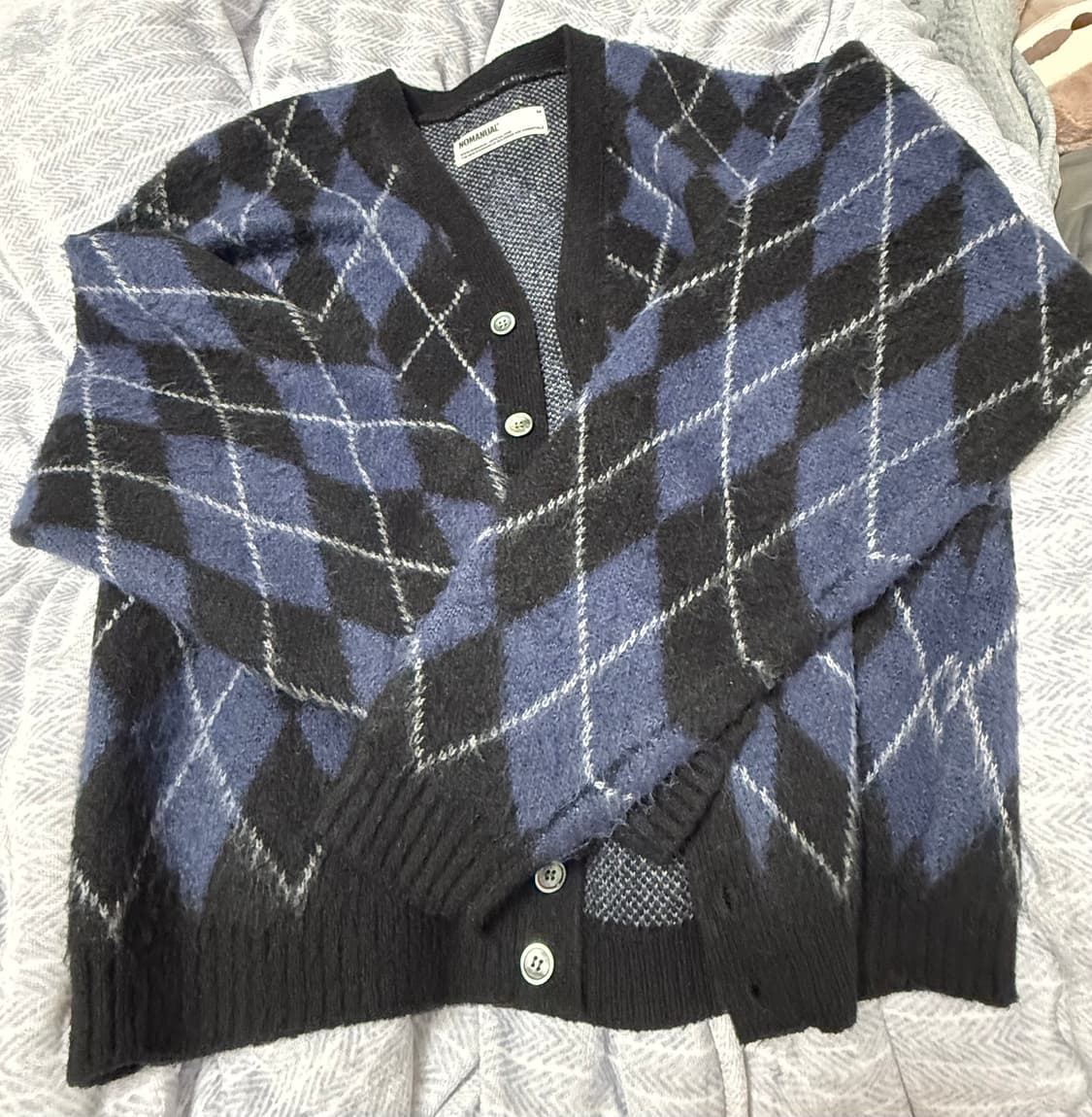 노매뉴얼 아가일 헤어리 가디건 다크 네이비 상품이미지2