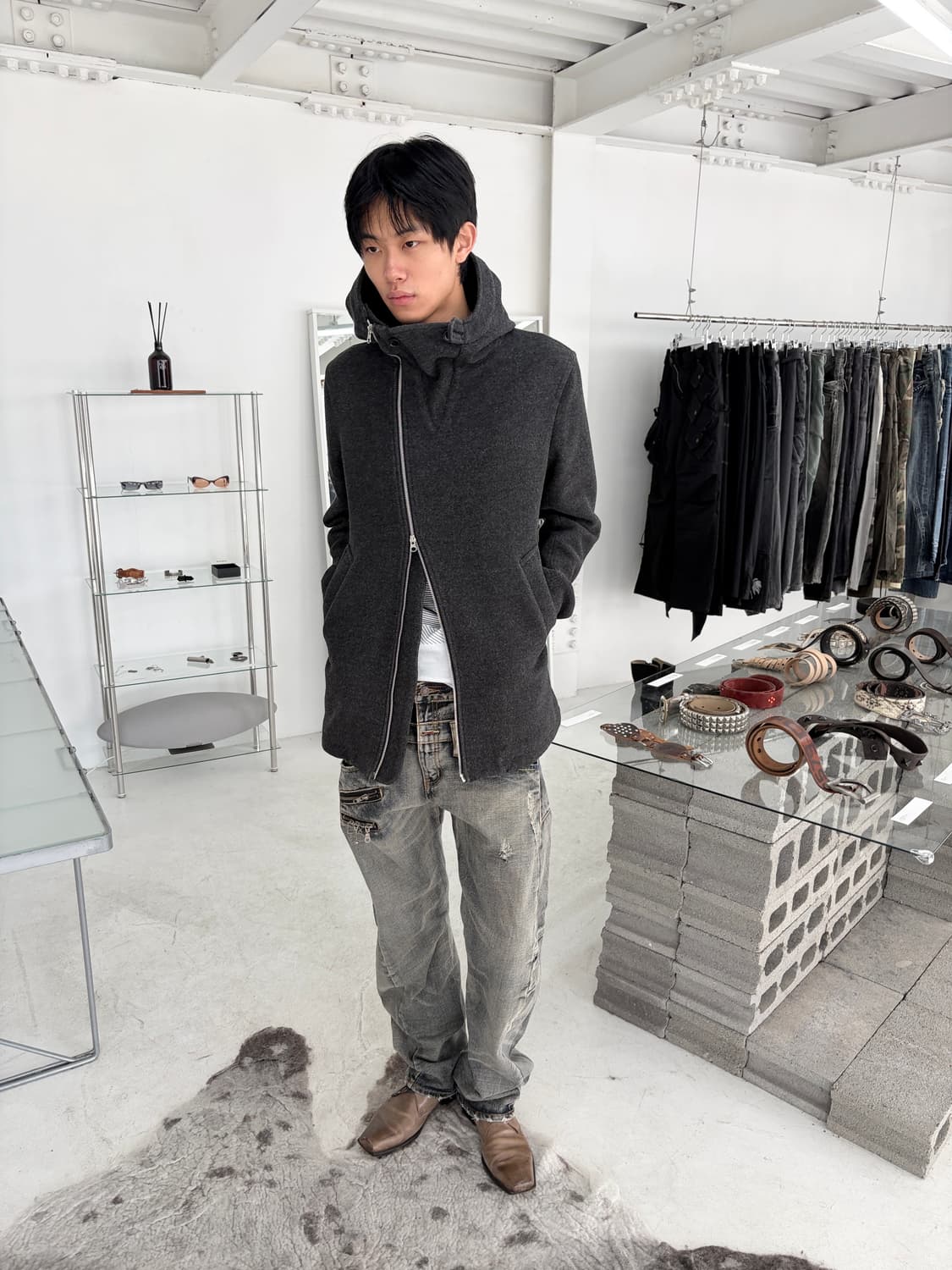 주카 트위스티드 울 후드 집업 상품이미지1