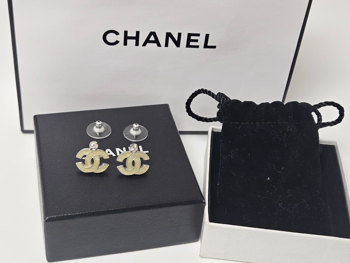 샤넬 빈티지 코코마크 라인스톤 귀걸이 (민트 옥색) [정품/풀세트] 상품이미지3
