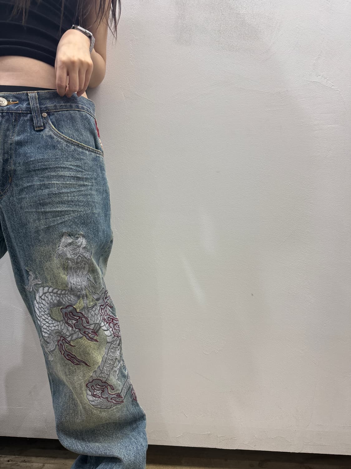 오리엔탈 자수 디테일 와이드 데님 팬츠 상품이미지9