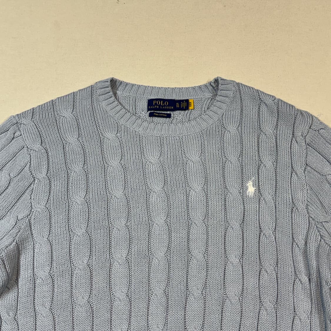 XL) 폴로 랄프로렌 케이블 반팔 니트 하늘색 상품이미지3