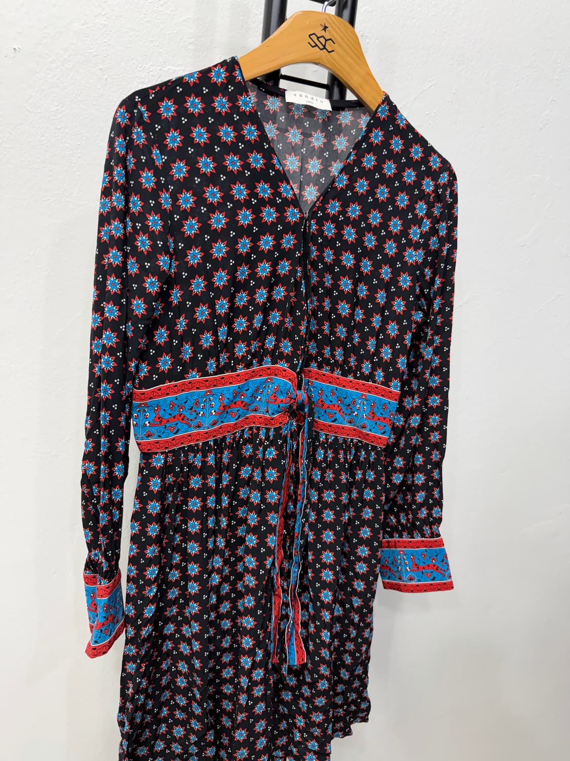 정품) 산드로 블랙 패턴 롱 원피스 36 상품이미지2