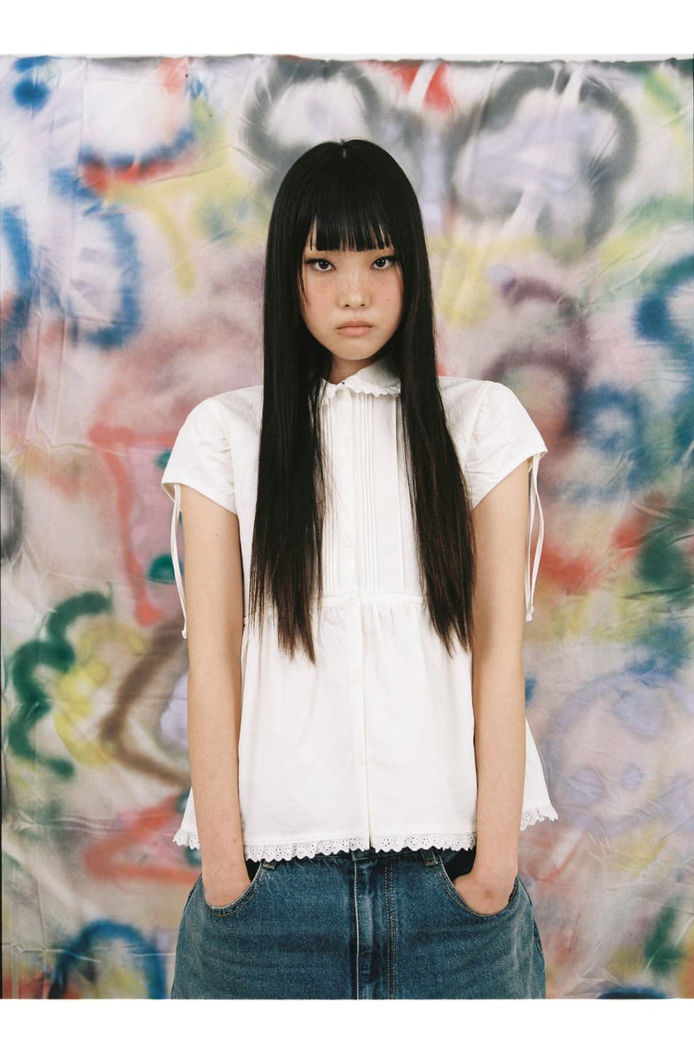 SUU 산리오 포챠코 핀턱 셔츠 화이트  상품이미지1