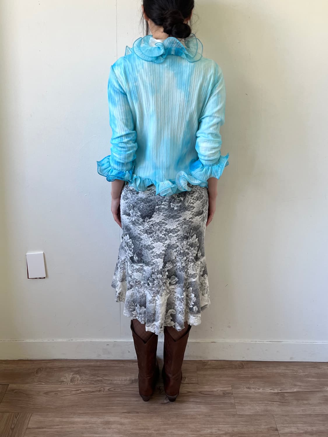 Japan vtg 러플 블라우스 가디건 상품이미지10