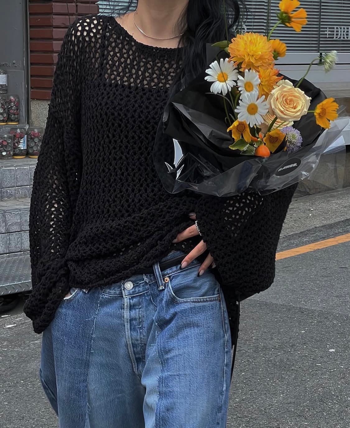 트리밍버드 펀칭 니트 아이보리 상품이미지7