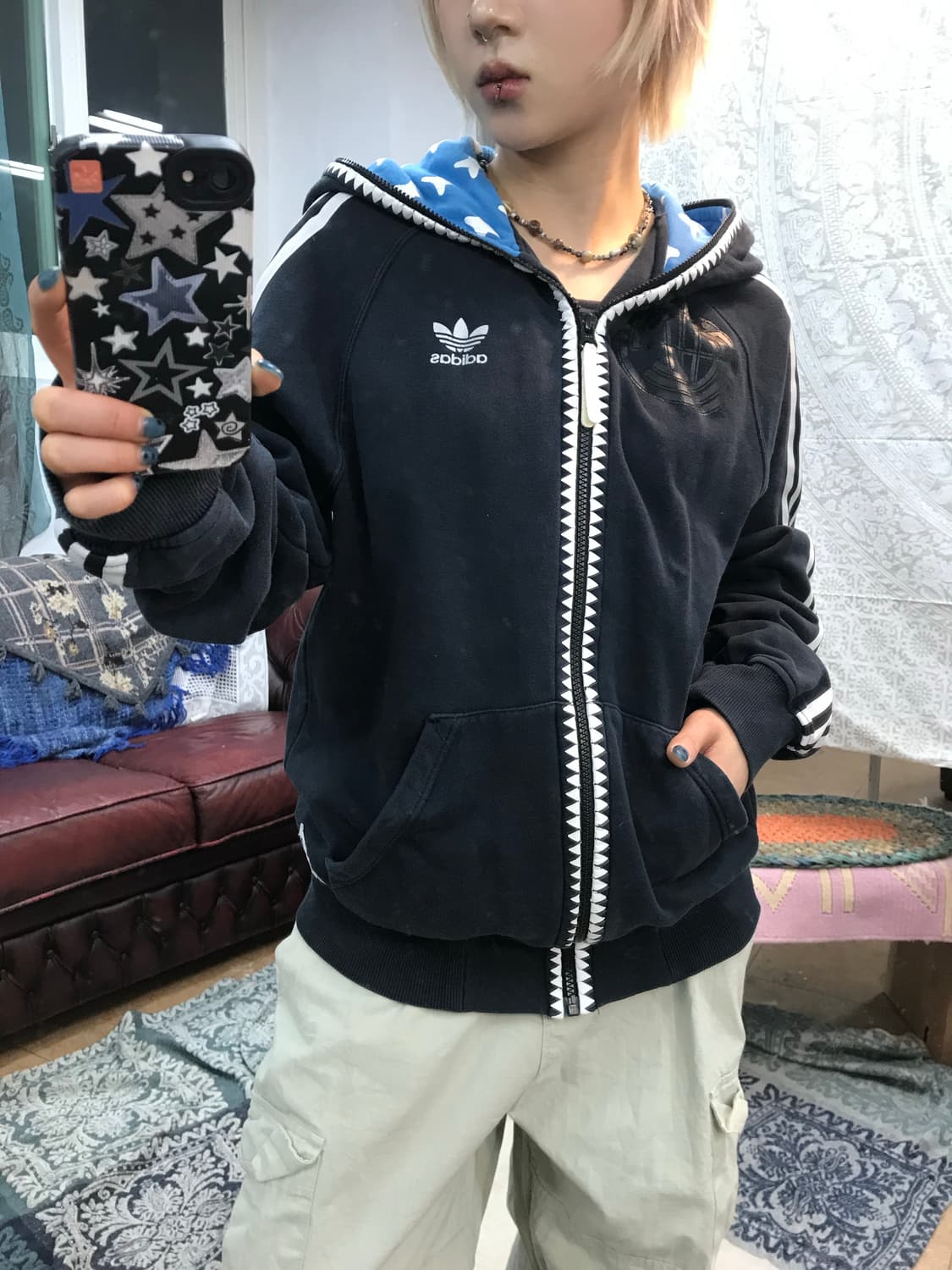 아디다스 스타프린팅 샤크 후드집업 상품이미지2