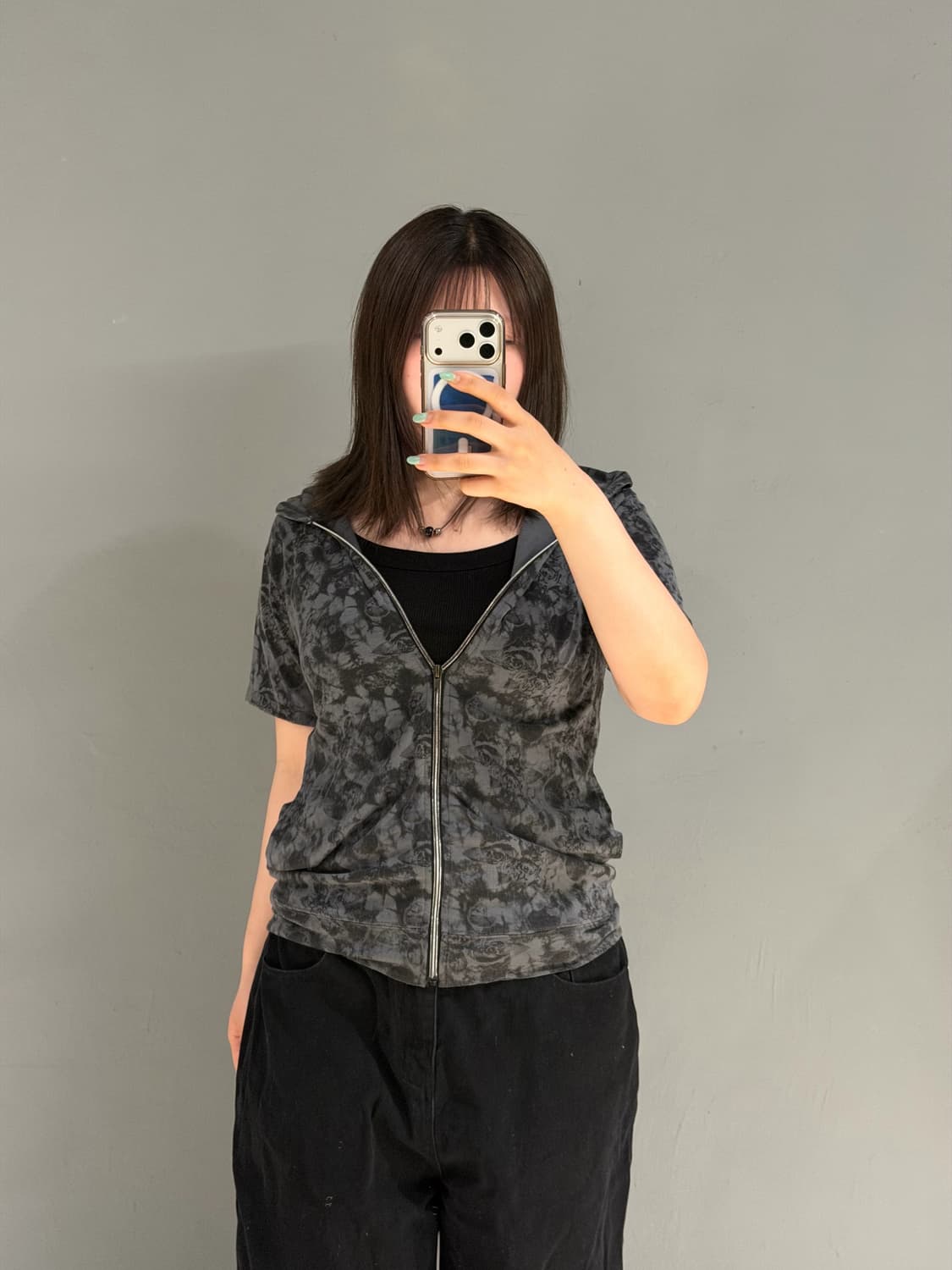 skull & rose printing hood zip-up 상품이미지2