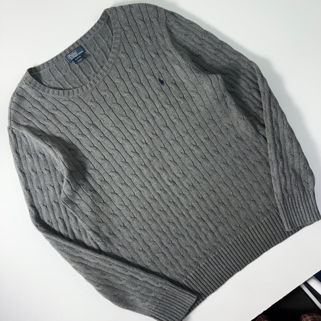 Polo  폴로 랄프로렌 자수 코튼 그레이 꽈배기 니트   상품이미지2