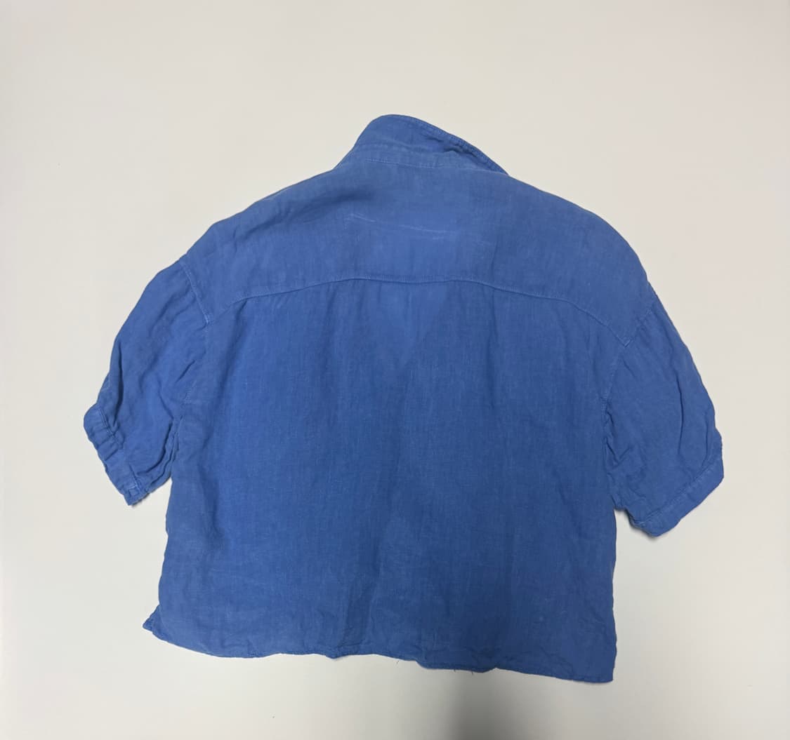 여성 자라 ZARA 오픈넥 린넨 반팔 크롭 셔츠 S 상품이미지2