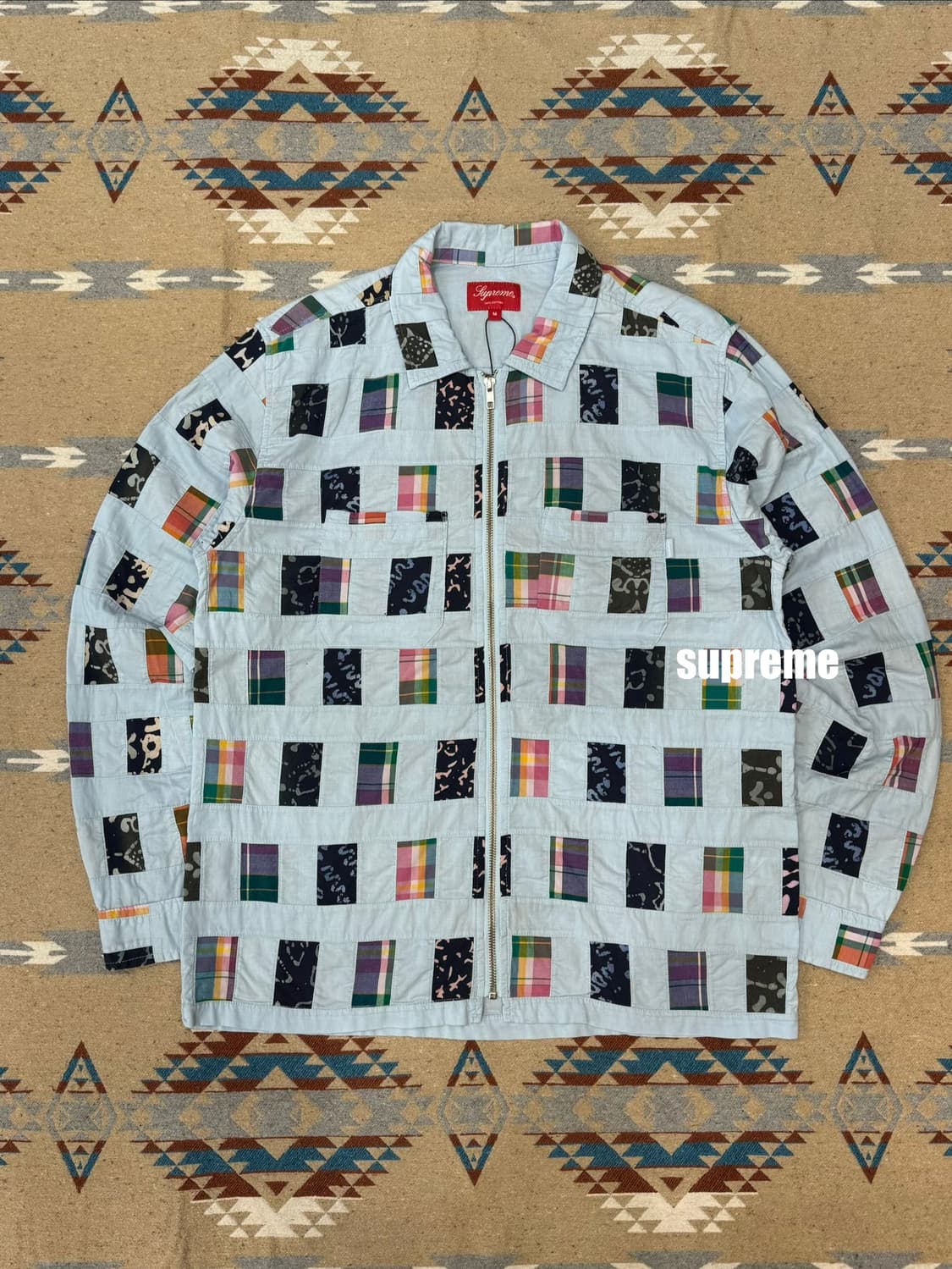 [M] 슈프림 패치워크 집업 셔츠 블루 상품이미지1