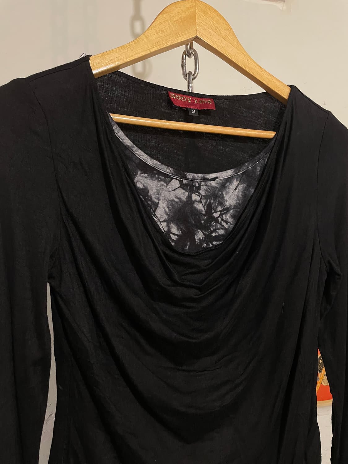 body line 바디라인 나염 레이어드 셔링 리본 블랙 롱슬리브 펑크 상품이미지3